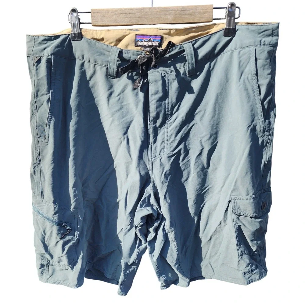 Patagonia Mens Size 40 Blue Grey Nylon Stretch Cargo Hiking Shorts 11 Inseam